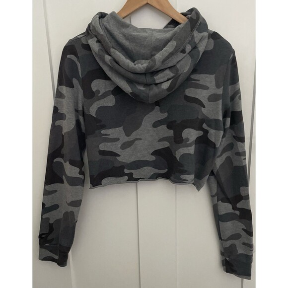 Hollister Girls Medium Boxy Black/Gray Camo Cropped Hoodie - Picture 5 of 9